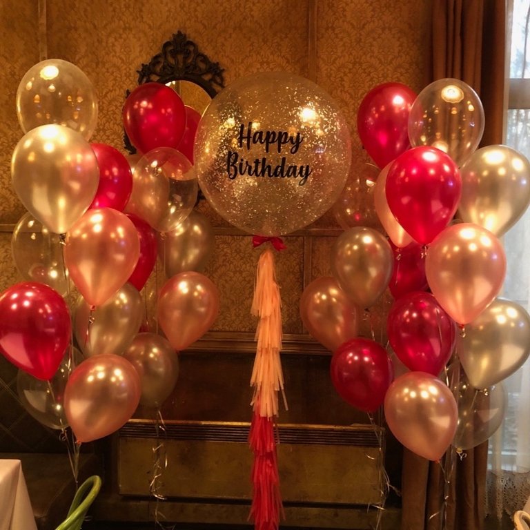 Шар прозрачный Баблс с поздравлением и фонтанами