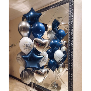 Фонтан воздушных шаров "Серебро-синий-белый"