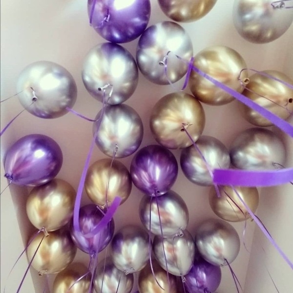 Воздушные шары с гелием под потолок 20 штук фиолетовый золотой серебряный хром