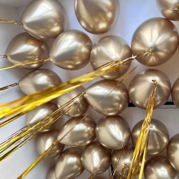 Воздушные шары с гелием под потолок 20 штук, цвет золотой хром