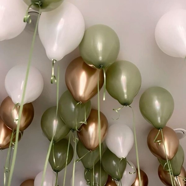 Воздушные шары с гелием под потолок 20 штук, цвет оливковый золотой белый