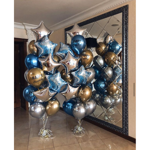 Набор воздушных шаров "Синий-серебро-золото"